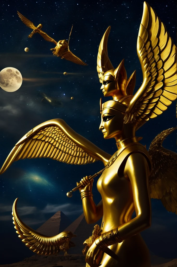 Egypt, gold, wings, animals, Sphinx, scull, night, planets, moon, Sea, nurse, claws, horror, darkness, gods