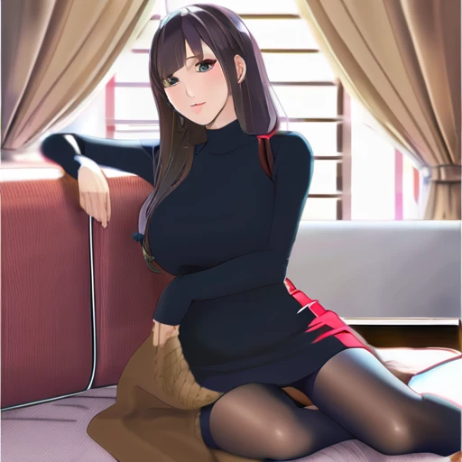 Big Tits、No sleeve、Knit tight dress、Thigh Highs
