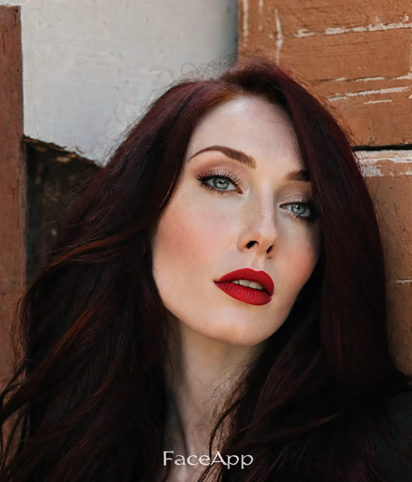 arafed woman with long dark hair and red hair, with pale skin, similng, profile image, looking to the side off camera, high quality portrait, pale skin and dark eyes, color portrait, looking to the side, portrait image, sultry look, anastasia ovchinnikova, inspired by Jessie Alexandra Dick, headshot profile picture, tiffany dover