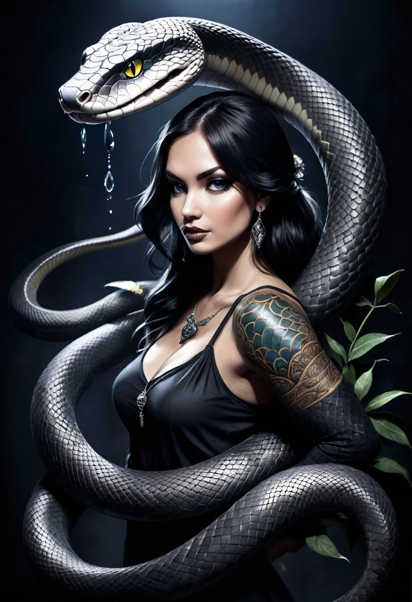 Tattoo sketch, snake, scales, Magic, dark lighting