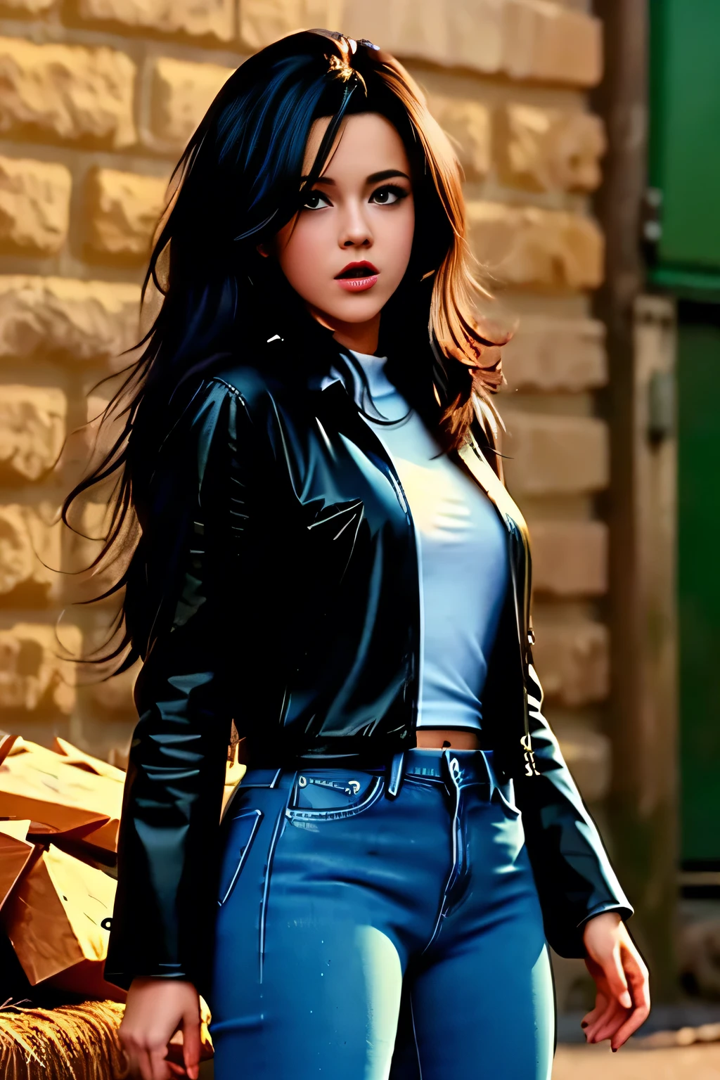 1girl
detailed face
long black hair
happy
coat
jeans
dramatic lighting
1980 dvd screengrab film grainasterpiece,realistic, photorealistic) (best quality)