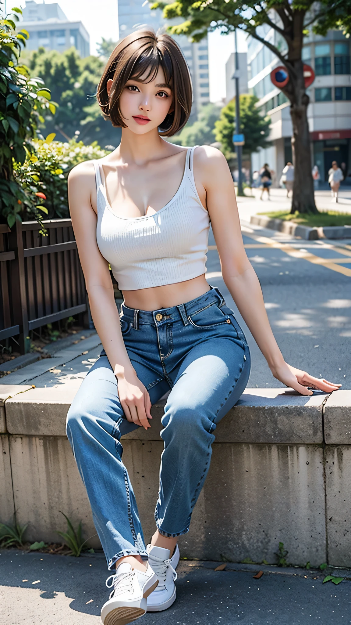 Cute Japanese woman, (16 years old), (very cute face: 1.3), red lips, white moist skin, mole, melancholy expression, (glasses: 1.2),
BREAK,
Female fitness model body, hard-toned feminine body, (muscles: 1.2), (beautiful belly button),
BREAK,
Martial artist, kung fu fighter, idol,
BREAK,
(oversized jeans: 1.3), (tank top), (white sneakers: 1.3), very large earrings, short length,
BREAK,
Short hair, (short bob hair), (bangs: 1.2), (black hair: 1.3), (wavy hair),
BREAK,
(very large machine gun: 1.4), (holding machine gun: 1.3), (fighting: 1.2), (taking a fighting stance), (firing machine gun: 1.2)
BREAK,
(Japanese tattoo: 1.4),
BREAK,
Masterpiece, Perfect lighting, Ultra high resolution, 8K, (Highly detailed:1.4), (Front view), Looking at camera,
BREAK,
(Red and white big radio tower:1.2), (Big radio tower background:1.2), (Neon lights:1.2)