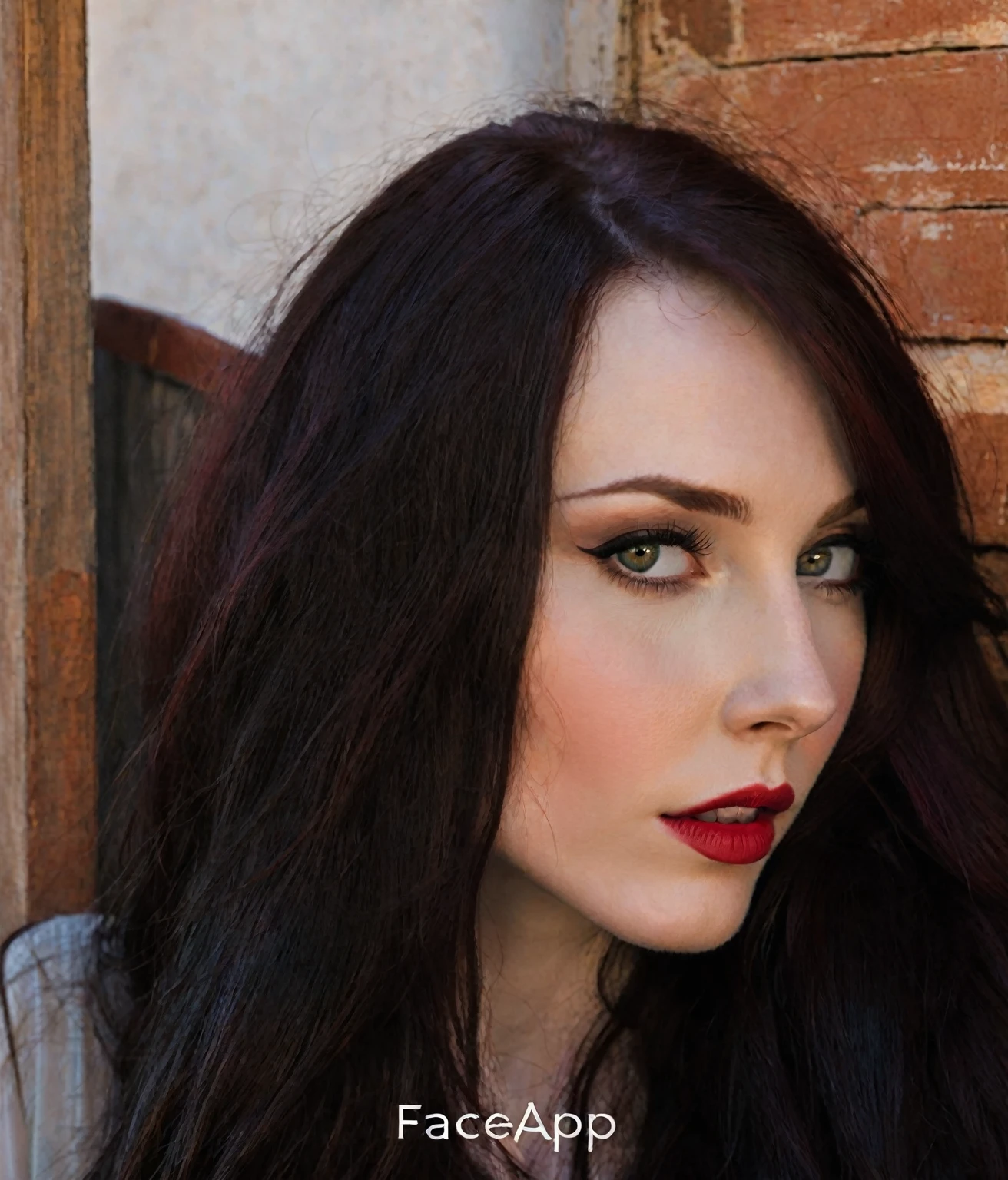 arafed woman with long dark hair and red hair, with pale skin, profile image, looking to the side off camera, high quality portrait, pale skin and dark eyes, color portrait, looking to the side, portrait image, sultry look, anastasia ovchinnikova, inspired by Jessie Alexandra Dick, headshot profile picture, tiffany dover