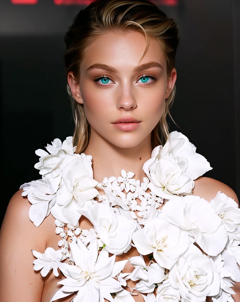 looking at side, girl with green eyes blonde hair