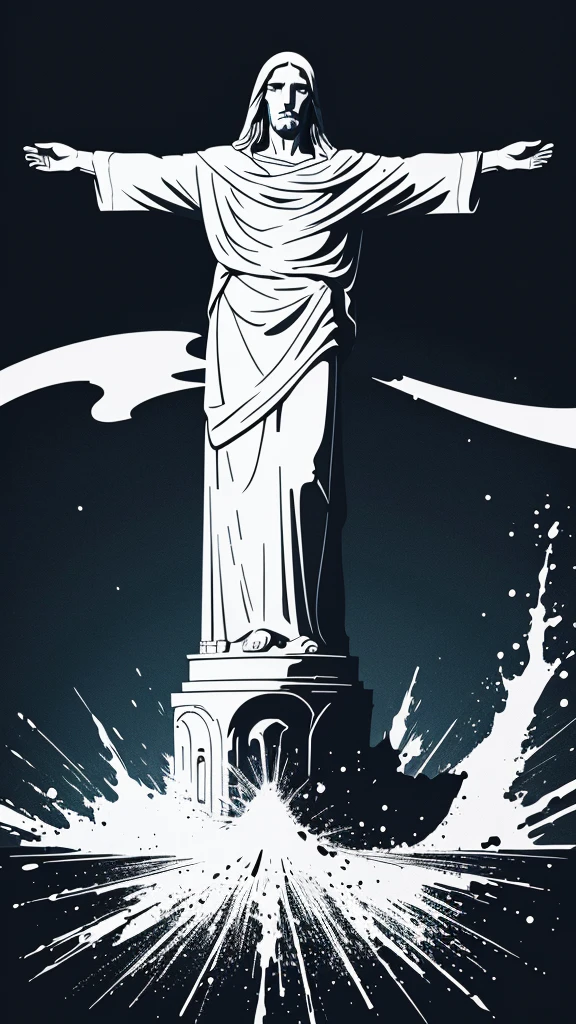 Christ the redeemer vector style 8k stencil art with pencil and splattered paint.