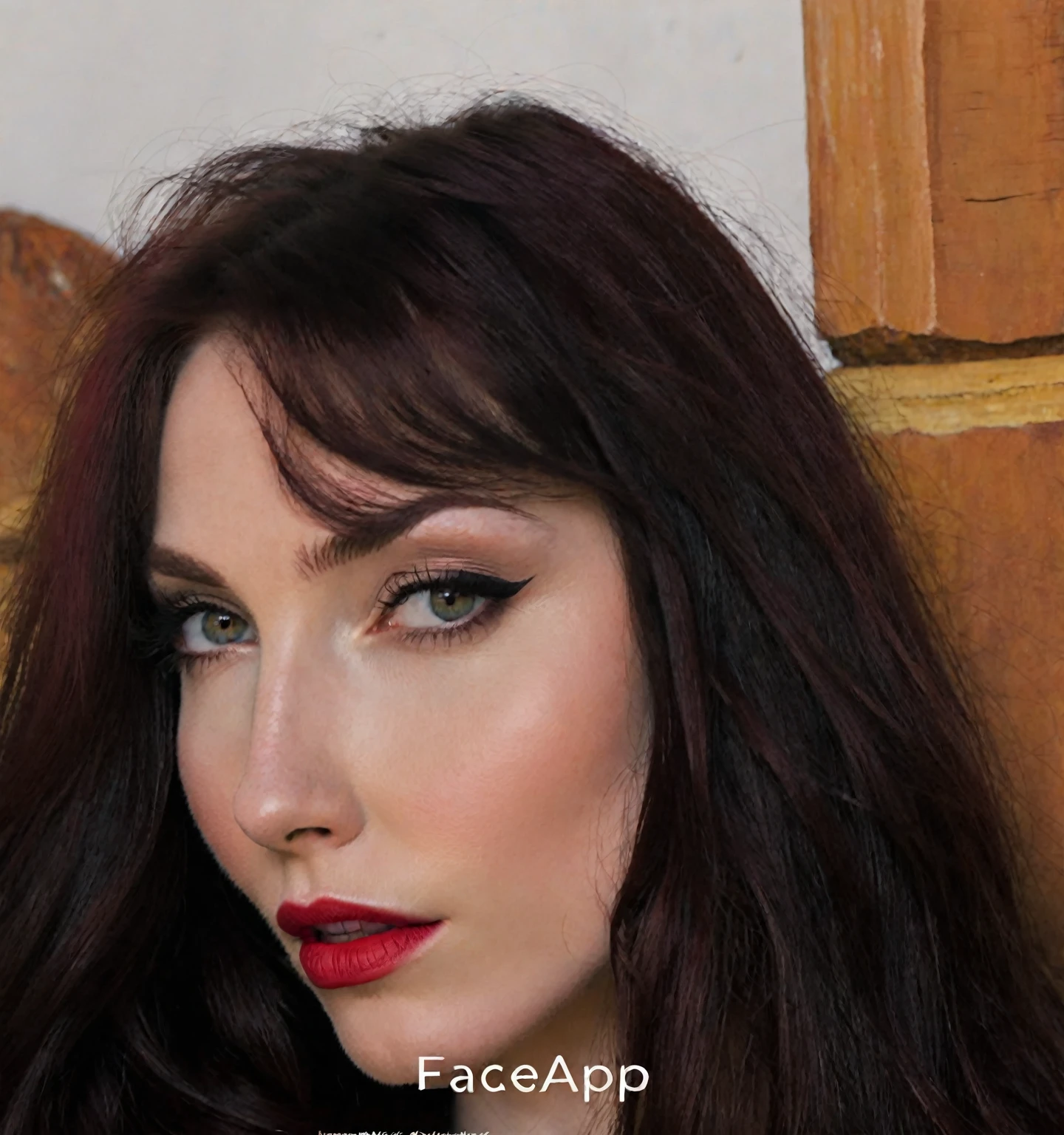 arafed woman with long dark hair and red hair, with pale skin, similng, profile image, looking to the side off camera, high quality portrait, pale skin and dark eyes, color portrait, looking to the side, portrait image, sultry look, anastasia ovchinnikova, inspired by Jessie Alexandra Dick, headshot profile picture, tiffany dover
