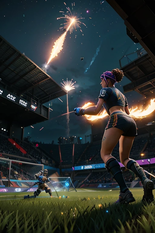 Generate an image combining the Fortnite and Rocket League video games