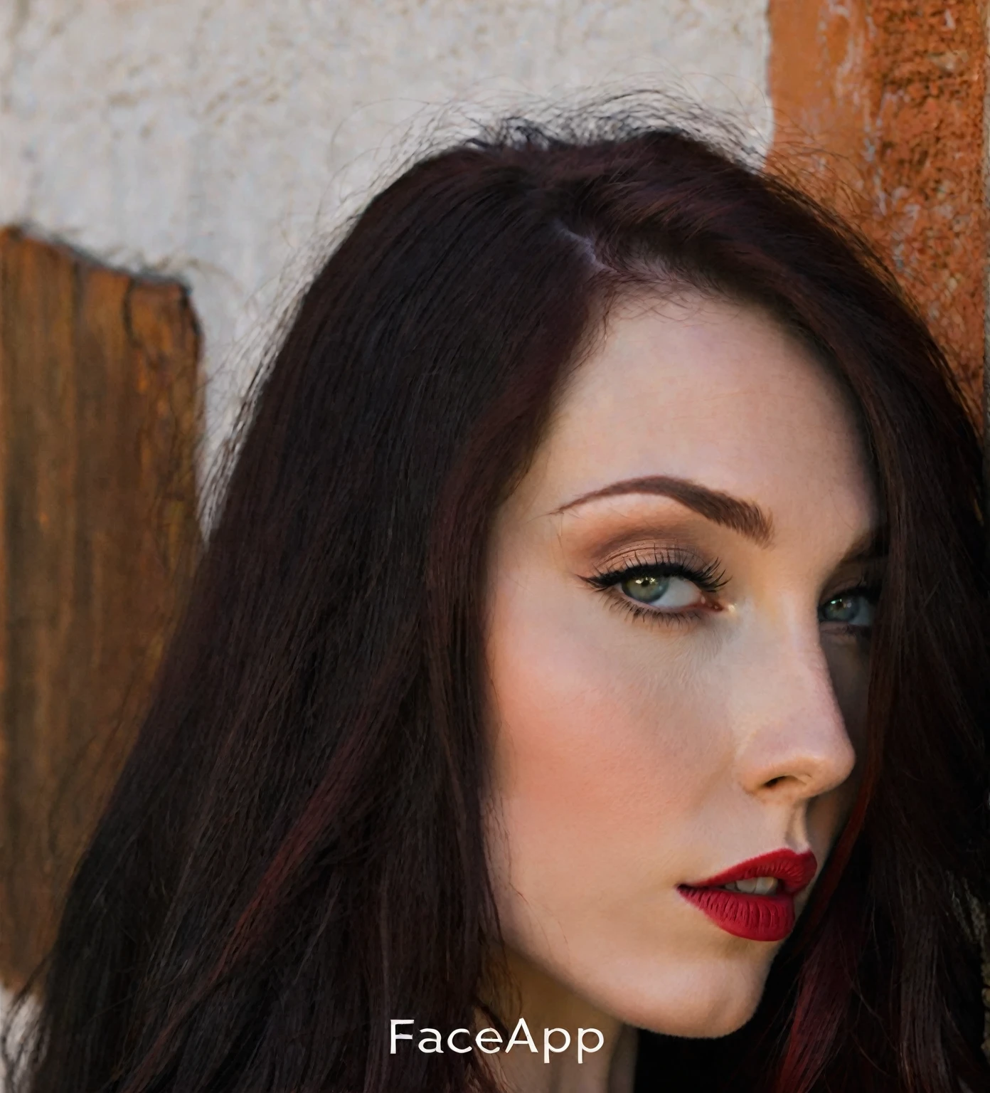 arafed woman with long dark hair and red hair, with pale skin, similng, profile image, looking to the side off camera, high quality portrait, pale skin and dark eyes, color portrait, looking to the side, portrait image, sultry look, anastasia ovchinnikova, inspired by Jessie Alexandra Dick, headshot profile picture, tiffany dover