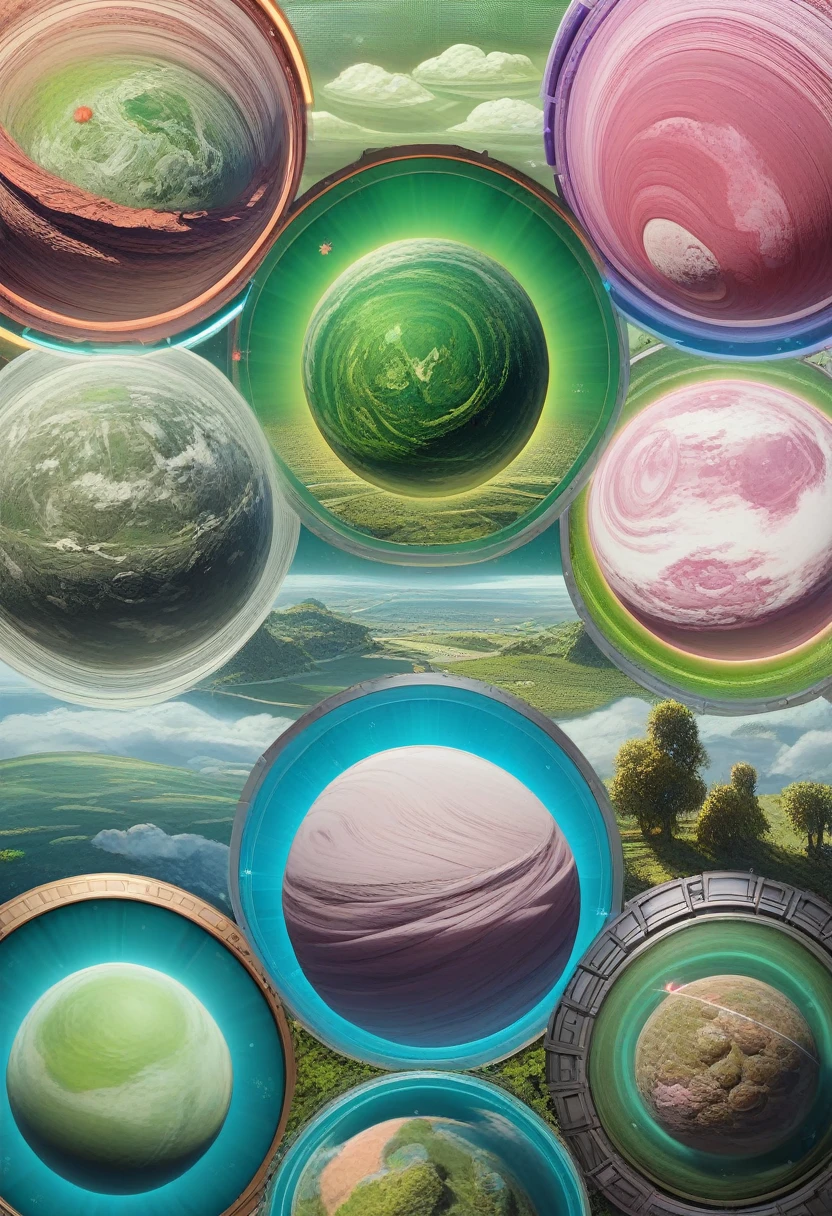 (((masterpiece))) (((best quality))) glass sphere, close-up of a planet with a bunch of trees on it, overgrown planet, green planet, fractal world, fantasy overgrown world, fantasy planet, Dyson sphere, pink planet, 3D render beeple, planetary landscape, round planet inspired by Jofra Bosschart, planet, futuristic world, psychedelic flower planets, ethereal world, (outgoing glow)