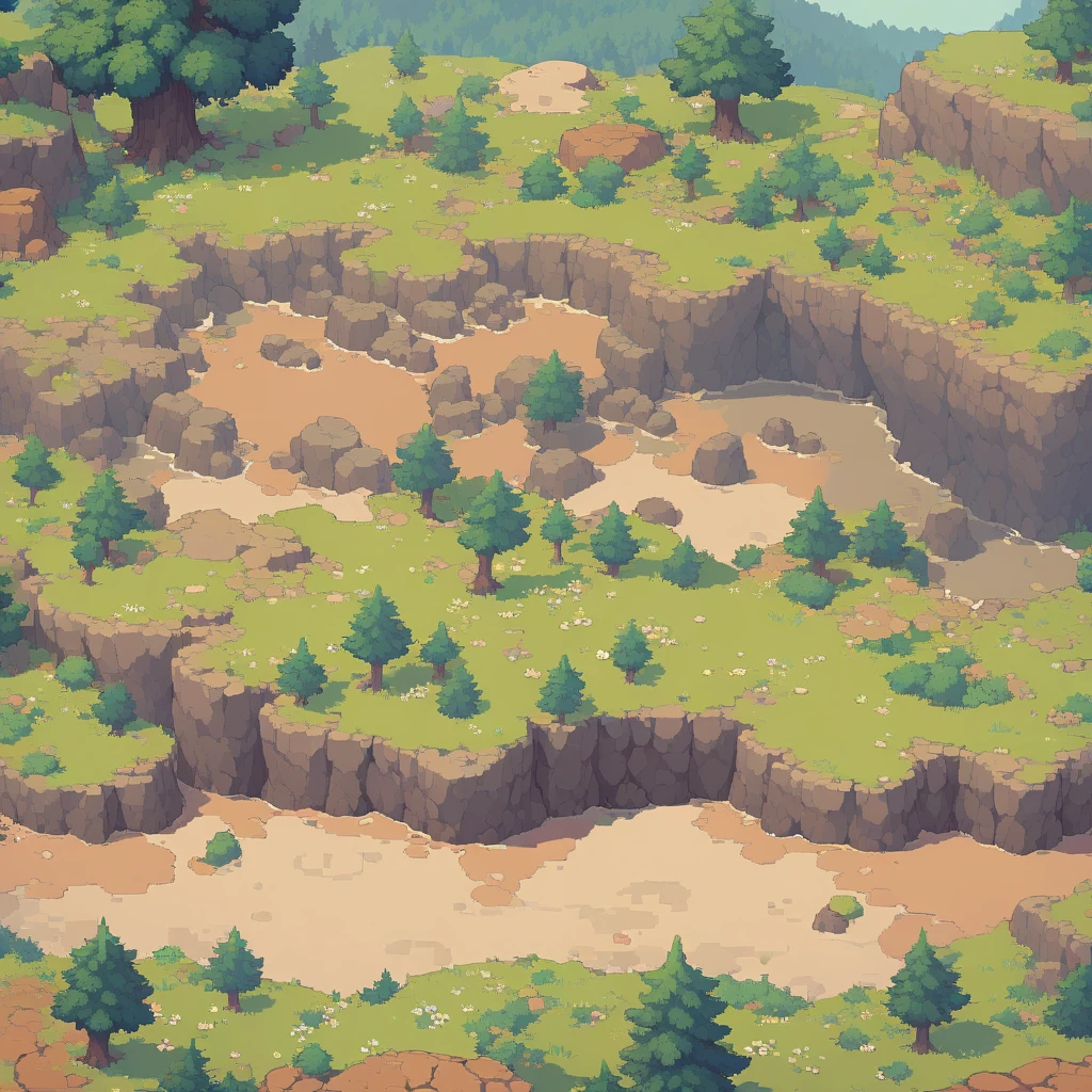 retro video game style,pixelated, vibrant pastel colors,8-bit characters,blocky shapes,sharp lines,detailed shading,classic gaming vibe,nostalgic atmosphere,classic arcade games,masterpiece:1.2,ultra-detailed,illustration style, 2d texture, stone texture, 4 k seamless mud texture, video game texture, dirt texture, tileset, game tiles, grass, 3/4th perspective trees, 3/4th perspective tileable rock texture, 3/4th perspective tileable cliff formations, tileable trees, topdown view, game texture, game art, tileable texture, very detailed cliff texture, intricate stones, top down view, 3/4th perspective