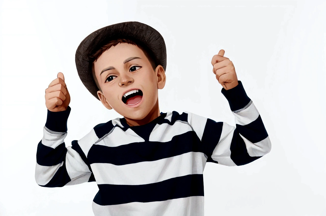 boy in striped t-shirt and hat 