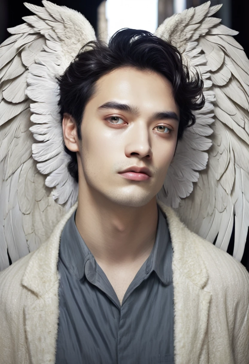 Half angel man, with bright sleepy eyes