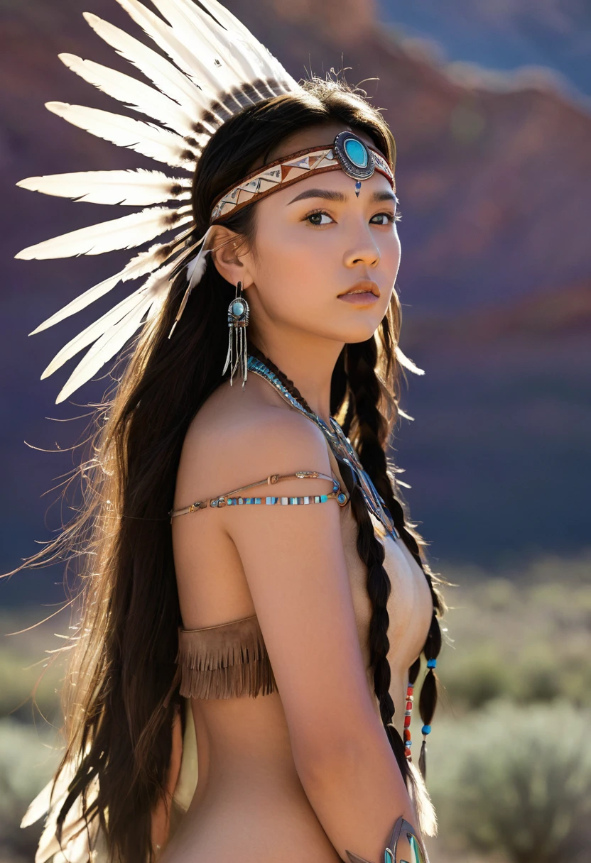 ((full body photograph)) of  young beautiful girl, perfect symmetrical face, jewelry, (((((nude))))), armed female hunter warrior, (((wild west))) environment, Utah landscape, ultra realistic, concept art, elegant, ((intricate)), ((highly detailed)), depth of field, ((professionally color graded)), soft ambient lighting, dusk, 8k, art by artgerm and greg rutkowski and alphonse mucha, ((((nude vagina exposed)))), nude, (((SEATING BACK legs open ))) (((((vagina exposed)))))