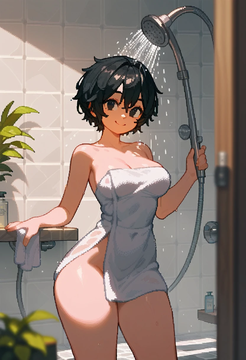 Highest quality,masterpiece,Completely naked,Nipples,pubic hair,smile,Black Hair,Beauty,Bathroom,I wash my elementary school aged brother&#39;s body.,Body Wash