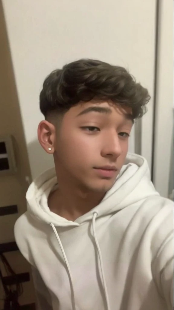 A boy, curled hair, White coat.