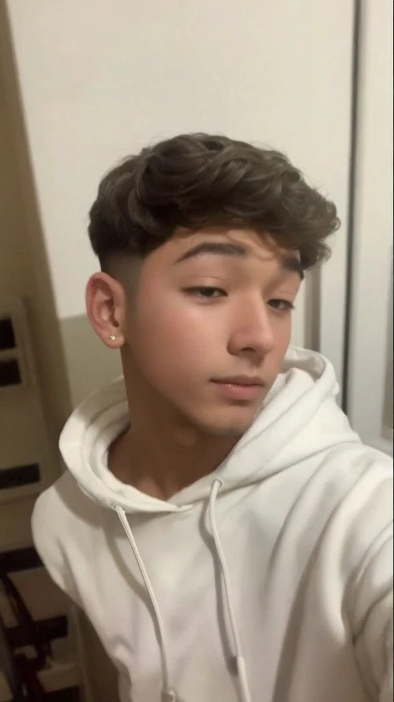 A boy, curled hair, White coat.