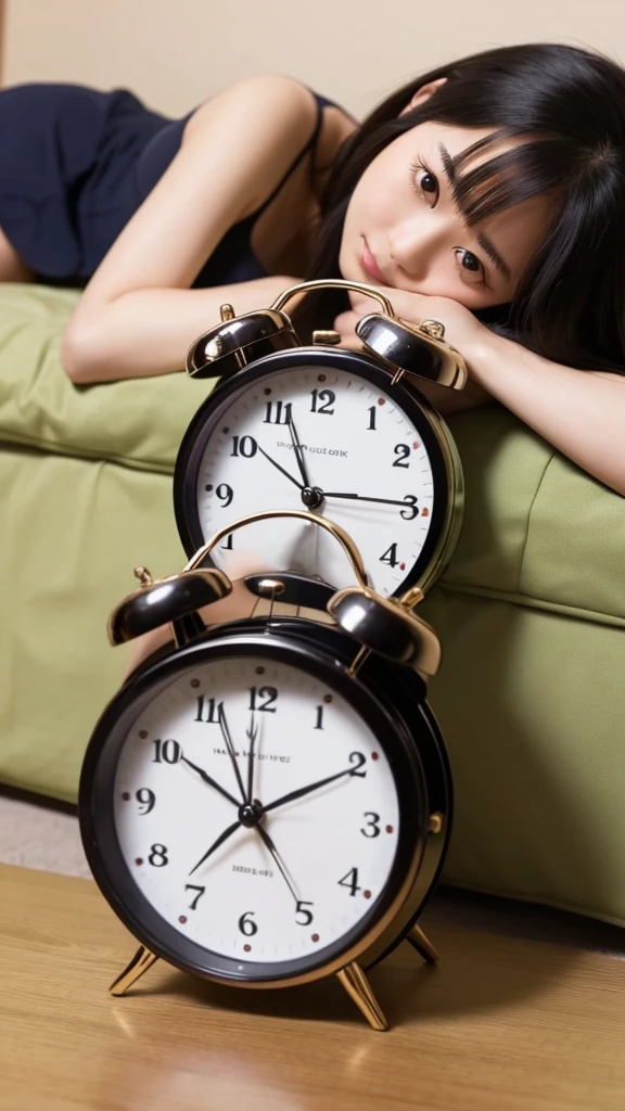 A beautiful Japanese woman overslept because her alarm clock was incredibly broken and didn't go off.