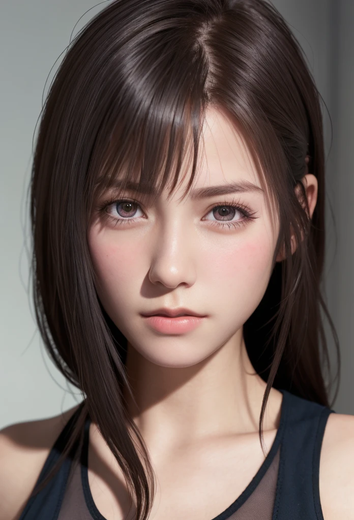 high quality picture, masutepiece, detailed hair texture, Detailed skin texture, Detailed Cloth Texture, 8K, Add fabric details, ultra detailed skin texture, ultra detailed photographic, Skin pores, Portrait of a girl, wearing tank top,