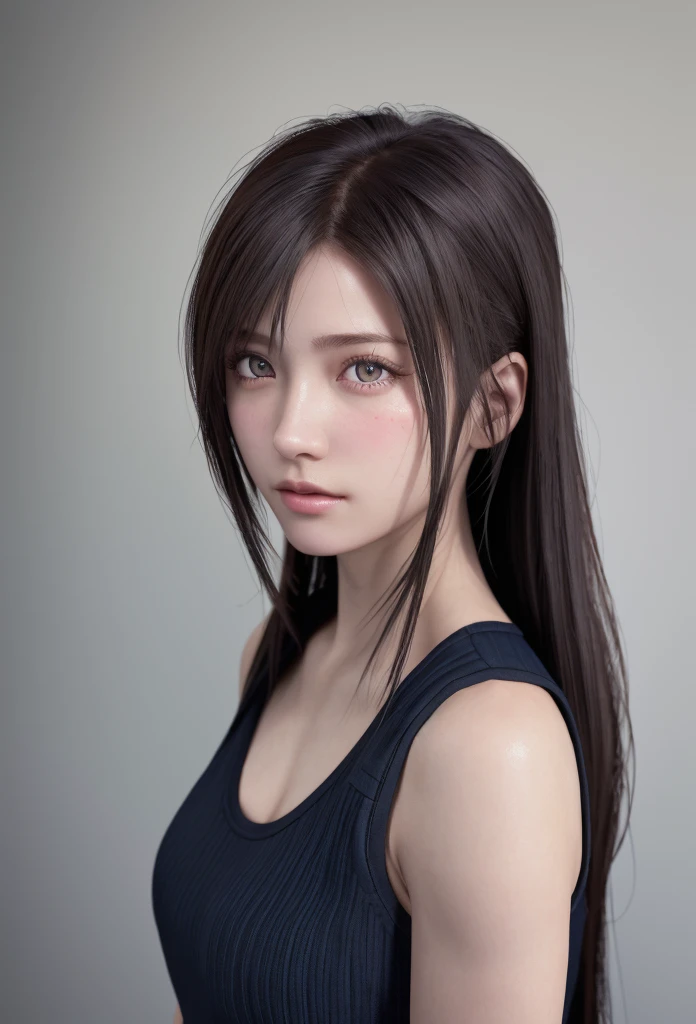 high quality picture, masutepiece, detailed hair texture, Detailed skin texture, Detailed Cloth Texture, 8K, Add fabric details, ultra detailed skin texture, ultra detailed photographic, Skin pores, Portrait of a girl, wearing tank top,