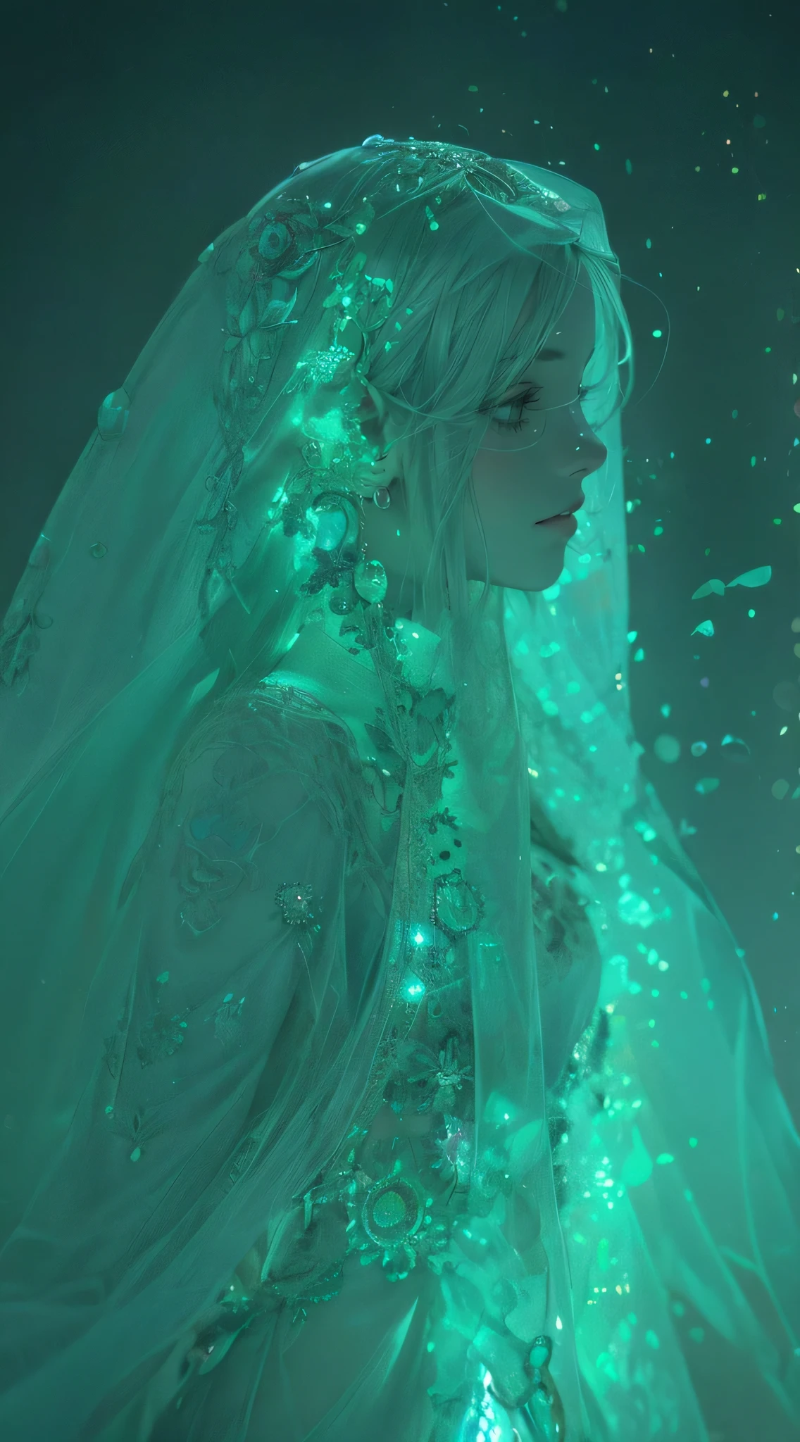 A beautiful empress in an arabic style, surrounded by prisms and particle effects, with a soft, bright, and gradual color gradation, (best quality,4k,8k,highres,masterpiece:1.2),ultra-detailed,(realistic,photorealistic,photo-realistic:1.37),extremely detailed eyes and face,longeyelashes,intricate details,ornate jewelry,flowing robes,dramatic lighting,cinematic composition,vibrant colors,prismatic refraction,shimmering particles,depth of field
