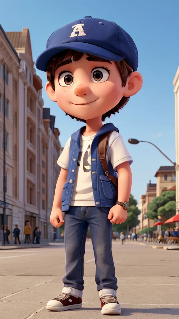 a boy in a cap. He is a student. he is in the square sitting on his skateboard