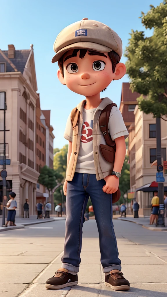 a boy in a cap. He is a student. he is in the square sitting on his skateboard