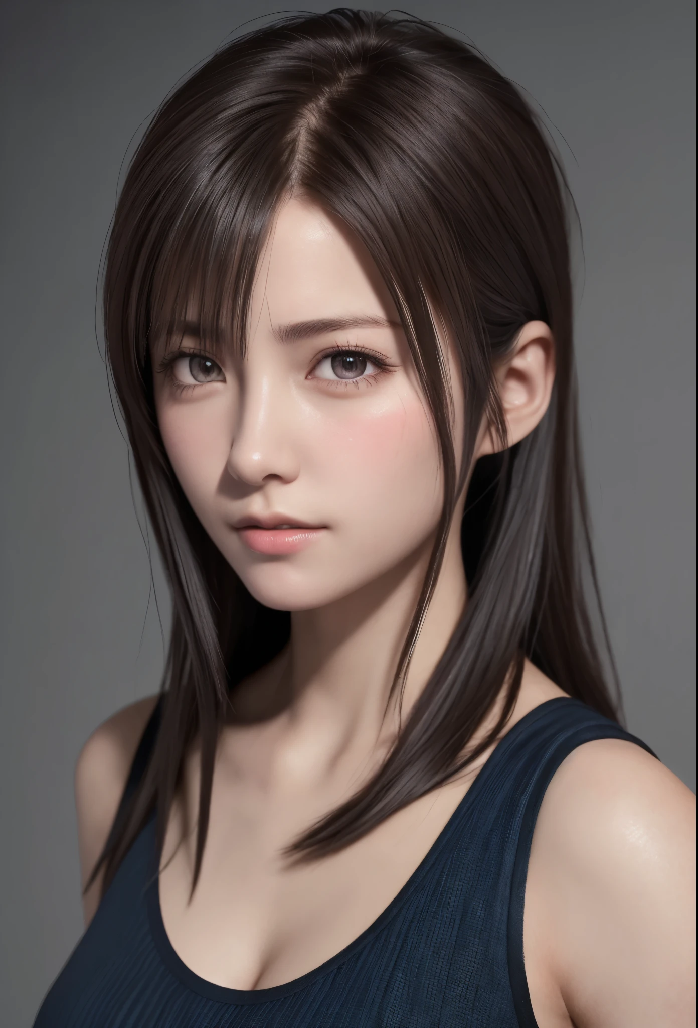 high quality picture, masutepiece, detailed hair texture, Detailed skin texture, Detailed Cloth Texture, 8K, Add fabric details, ultra detailed skin texture, ultra detailed photographic, Skin pores, Portrait of a girl, wearing tank top,