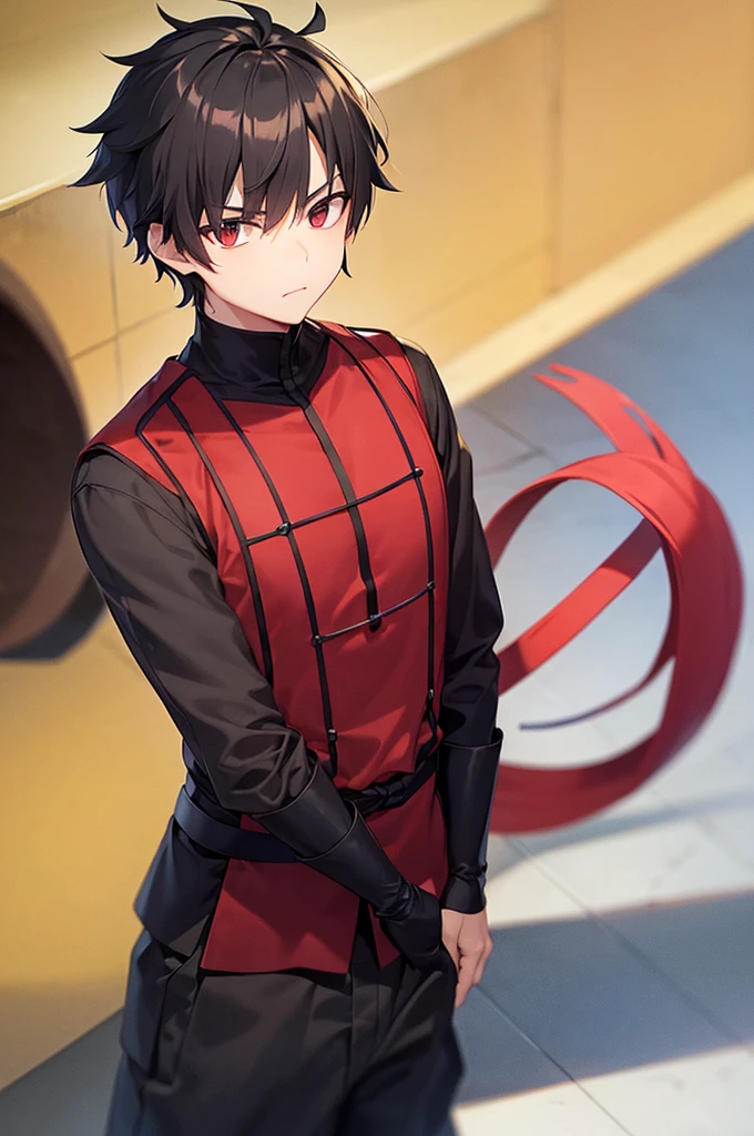 man , low taper haircut , wear a hashira clothes , tall , red black eyes , dark hair , ninja , strong ,