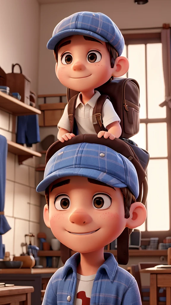 a boy in a cap. He is a student. he is in your house