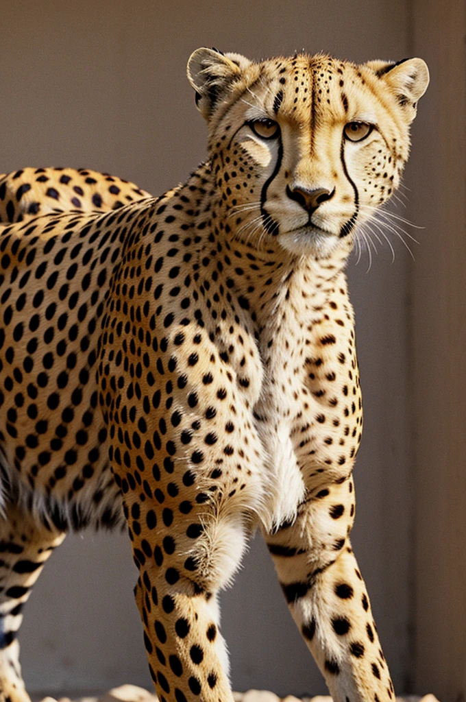 Male cheetah, two-dimensional, three-dimensional view, cartoon, with confidence in his face,
