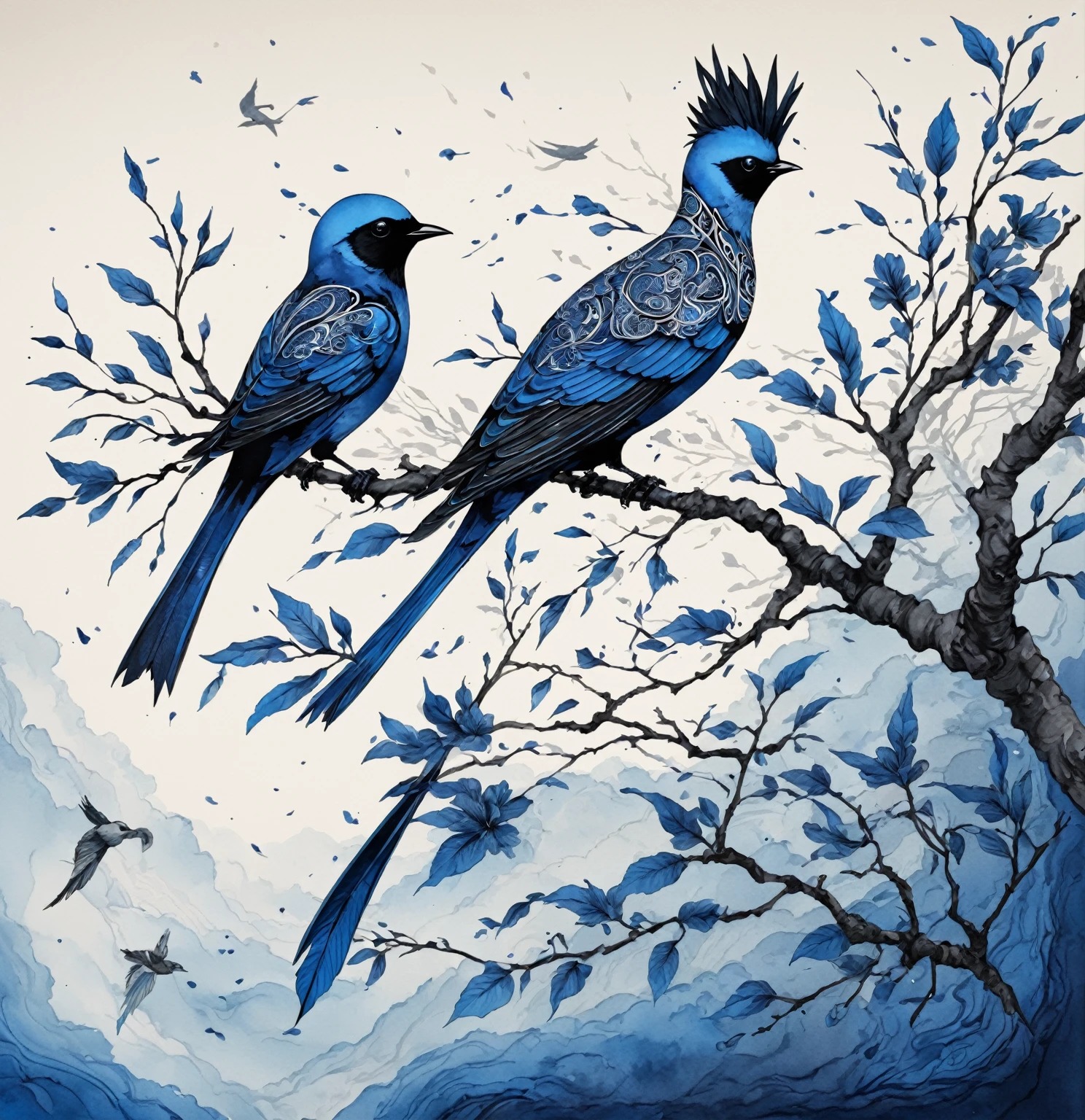 \\ Feito featuring o modelo ONE FOR ALL da Chaos Experience @ https://Of State.featuring/user/Chaos Experience/ \\
high qualiy, 8K Ultra-HD, In this exquisite ink painting, the serene scene unfolds as a bird lands delicately on a branch, The dynamic essence of the yaebame arrow transforms into a moment of natural beauty. deep shades of blue, rot, and black ink converge to form intricate patterns, capturing the elegance and strength inherent in the bird&#39;s feathers, Every stroke tells a story of precision and purpose, evoking the spirit of traditional Japanese art, The graceful dance of the bird&#39;s feathers across the screen creates a visual symphony, celebrating the cultural significance of this iconic motif, The scene becomes a harmonious blend of nature and artistic expression, where the tranquility of the bird&#39;s presence adds a new layer of depth to the painting, By Yukisakura, highy detailed 
