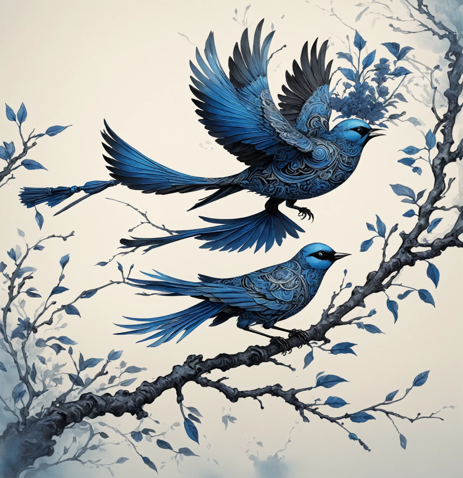 \\ Feito featuring o modelo ONE FOR ALL da Chaos Experience @ https://Of State.featuring/user/Chaos Experience/ \\
high qualiy, 8K Ultra-HD, In this exquisite ink painting, the serene scene unfolds as a bird lands delicately on a branch, The dynamic essence of the yaebame arrow transforms into a moment of natural beauty. deep shades of blue, rot, and black ink converge to form intricate patterns, capturing the elegance and strength inherent in the bird's feathers, Every stroke tells a story of precision and purpose, evoking the spirit of traditional Japanese art, The graceful dance of the bird's feathers across the screen creates a visual symphony, celebrating the cultural significance of this iconic motif, The scene becomes a harmonious blend of nature and artistic expression, where the tranquility of the bird's presence adds a new layer of depth to the painting, By Yukisakura, highy detailed