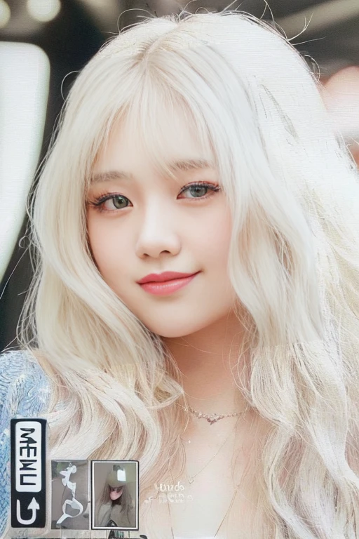 a closeup of a person with long hair and a necklace, lalisa manobal, long white hair and bangs, Lalisa Manoban of Blackpink, tzuyu of two times, roseanne park by blackpink, Portrait of Blackpink&#39;s Jossi, white bangs, Her hair is white, Perfect white hair girl, girl with white hair, female korean idol portrait