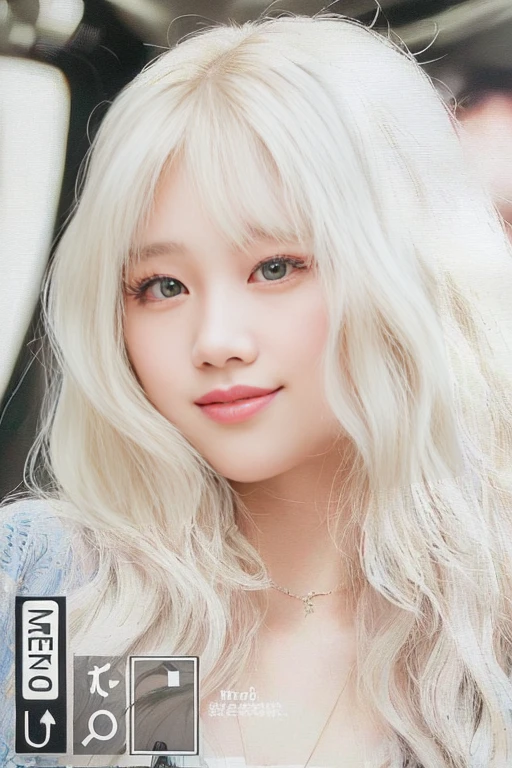 a closeup of a person with long hair and a necklace, lalisa manobal, long white hair and bangs, Lalisa Manoban of Blackpink, tzuyu of two times, roseanne park by blackpink, Portrait of Blackpink&#39;s Jossi, white bangs, Her hair is white, Perfect white hair girl, girl with white hair, female korean idol portrait