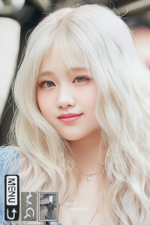 a closeup of a person with long hair and a necklace, lalisa manobal, long white hair and bangs, Lalisa Manoban of Blackpink, tzuyu of two times, roseanne park by blackpink, Portrait of Blackpink&#39;s Jossi, white bangs, Her hair is white, Perfect white hair girl, girl with white hair, female korean idol portrait
