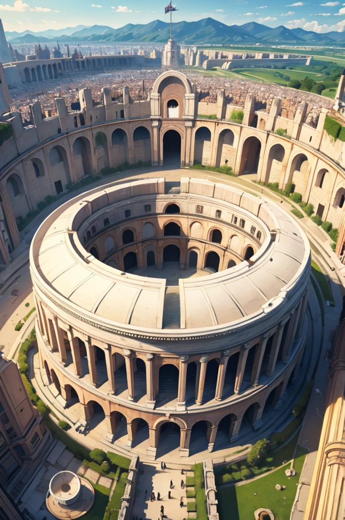 Big city, feudalism, view from above, small coliseum