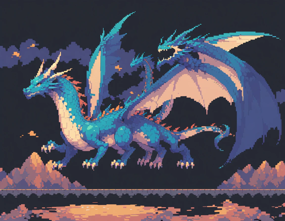 Pixel Art,Pixelated,8 bit,Retro game,Dim colors,Retro Style,Pixel animation,Low resolution,Dark Style,dragon
