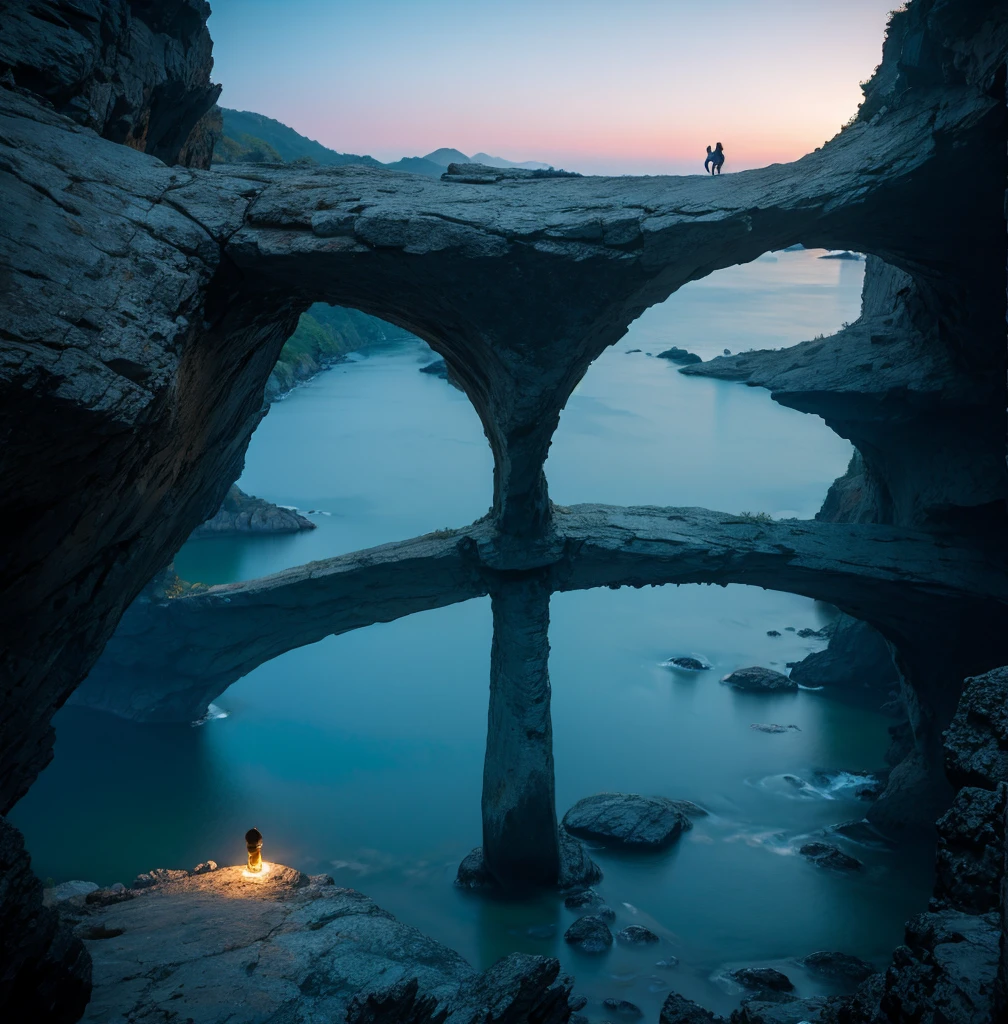 Take the ocean,Bridge composition,Draw a picture with the word "宇"。