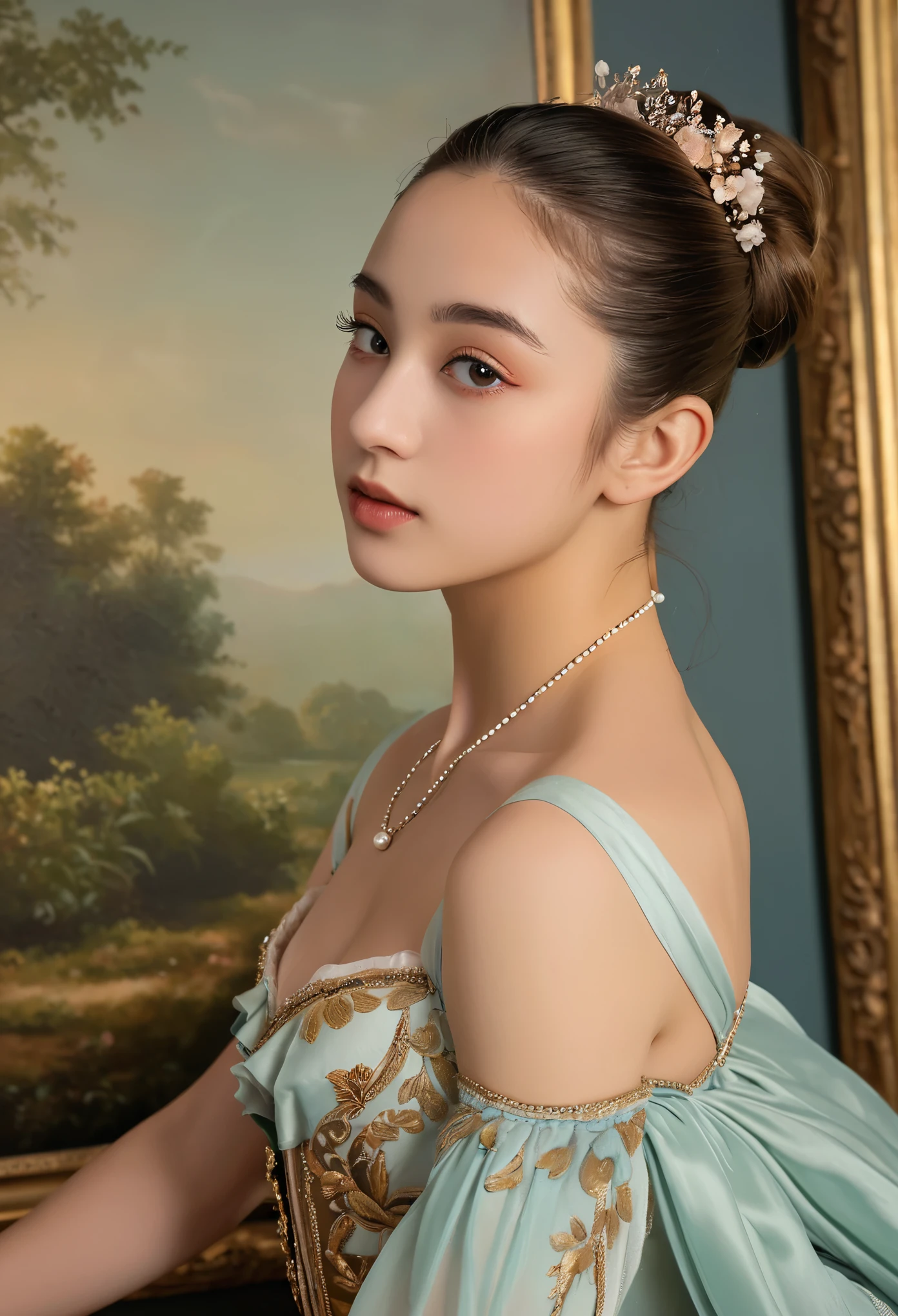 (highres,masterpiece:1.2),(realistic:1.37)"(best quality, highres, ultra-detailed, realistic),beautiful 19th-century portrait of a -yeld Frh ballet dancer, (She is half French and half Japanese, and is a stunning beauty with detailed eyes and a high nose:1.1), thick eyebrows, (elaborate ballet costume:1.4), detailed facial features, long graceful neck, flowing locks of hair, poised and elegant posture, soft and delicate lighting, classic oil painting medium, vibrant colors, subtle background with floral motifs", dreamy atmosphere, Surrealism,mystical aura, Charlie Bowater, 19th-century France, seductive, (best quality,4k,8k,highres,masterpiece:1.2), ultra-detailed, (realistic,photorealistic,photo-realistic:1.37),(Numerous award-winning masterpieces, incredibly detailed and textured, maximal resolution and clarity), (Hyper-realistic:1.4)