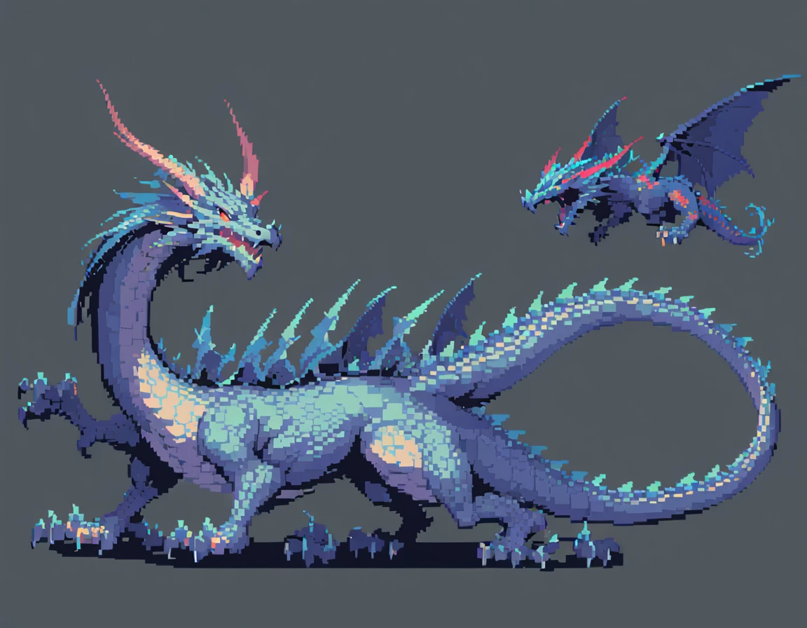 Pixel Art,Pixelated,8 bit,Retro game,Dim colors,Retro Style,Pixel animation,Low resolution,Dark Style,dragon