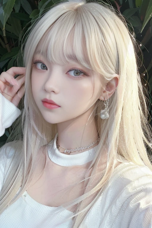 un primer plano de una persona con cabello largo y un collar, Lalisa Manobal, pelo largo y blanco y flequillo, Lalisa Manoban de Blackpink, tzuyu de dos veces, parque roseanne de blackpink, retrato de jossi de blackpink, flequillo blanco, su cabello es blanco, chica perfecta de pelo blanco, chica con pelo blanco, retrato de ídolo coreano femenino, Jaeyeon Nam, jia, gongbi, ulzzang, shaxi, Jinyoung Shin
