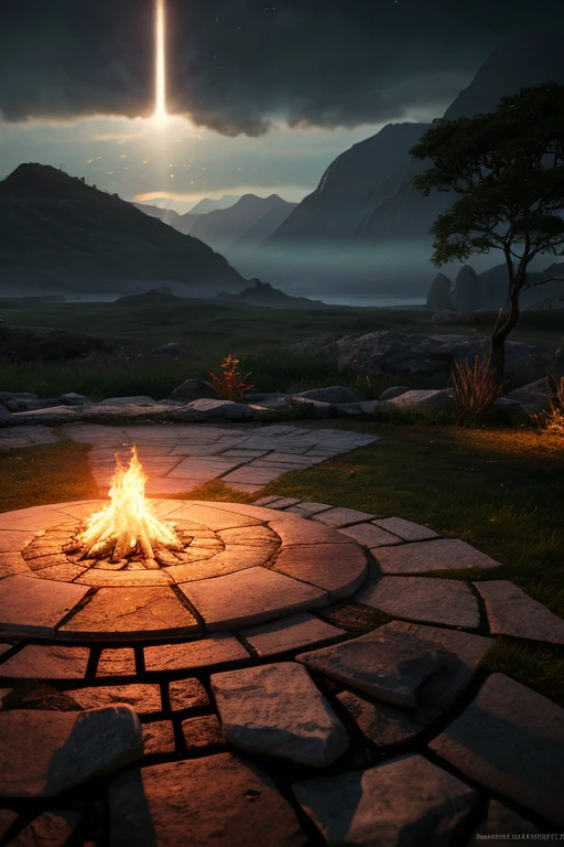 passing stone, ultra detailed fantasy, the ring of fire, realisitic, dnd, RPG, Lotr game design fanart by concept art, behance hd, art station, deviantart, Global Illumination Radiating a Bright Aura Global Illumination Ray Tracing HDR Rendering in Unreal Engine 5