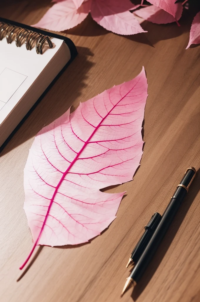 Create an image of a pink leaf on a table with the following handwritten, with black pen: but, I hope you are aware of your power as a person. I admire you so much as a person and as a professional. Your work is absolutely necessary! Nice to meet you. fondly! Arthur