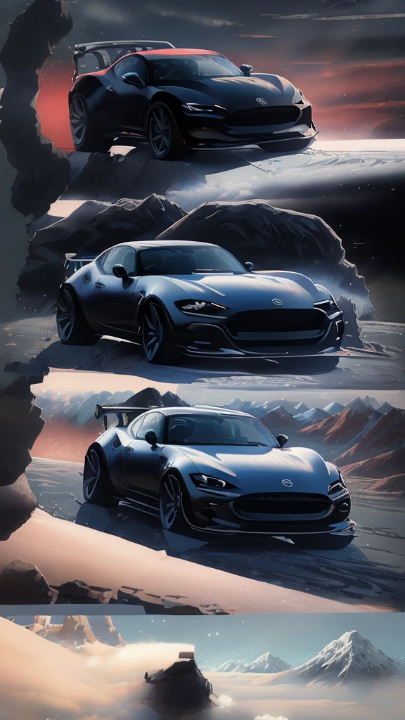 Mazda MX-5 wide body Racing Drifting Legend Tuning, in the dark of night,  mountain, clouds, moon, stars, colorful, detailed, 4k masterpiece, professional photography, vibrant, ultra realistic details masterpiece in a pure flat while background