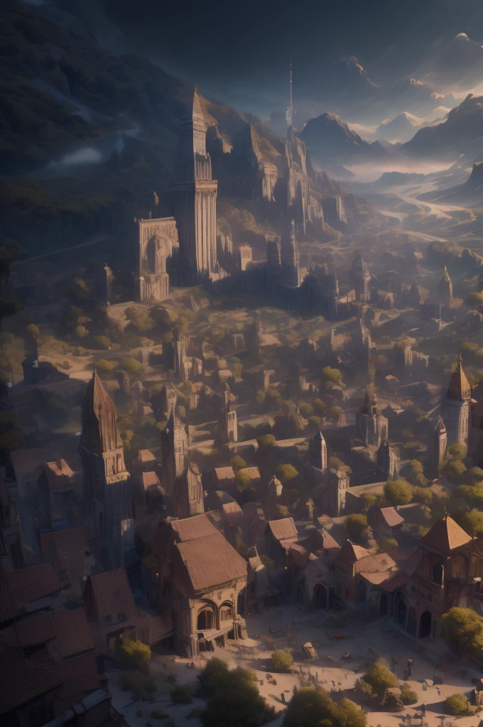 Big city, feudalism, view from above, small coliseum