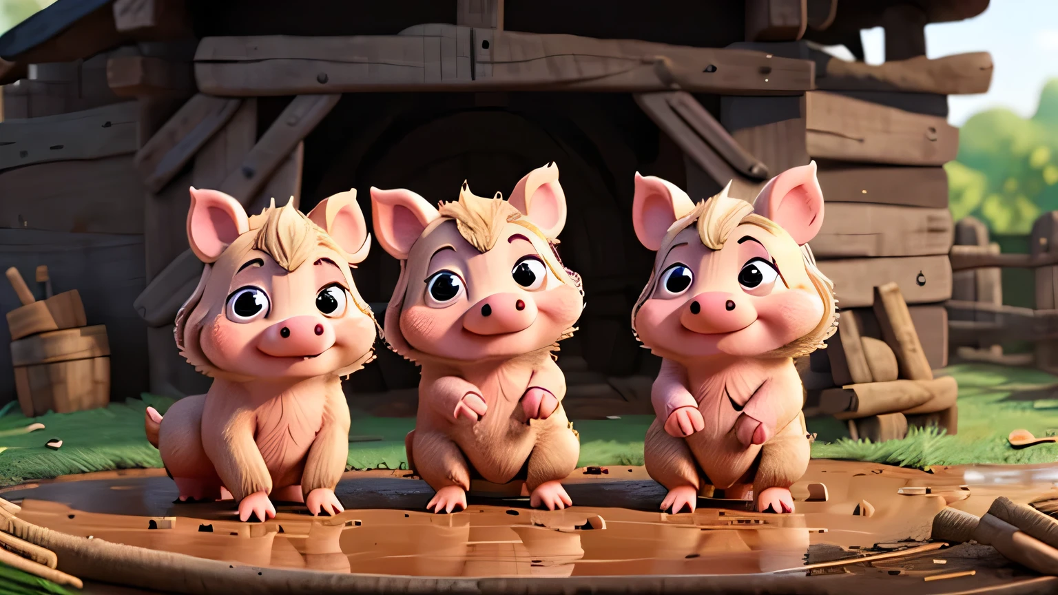 little pigs in the pen full of mud. They were messy and funny, always running around.
