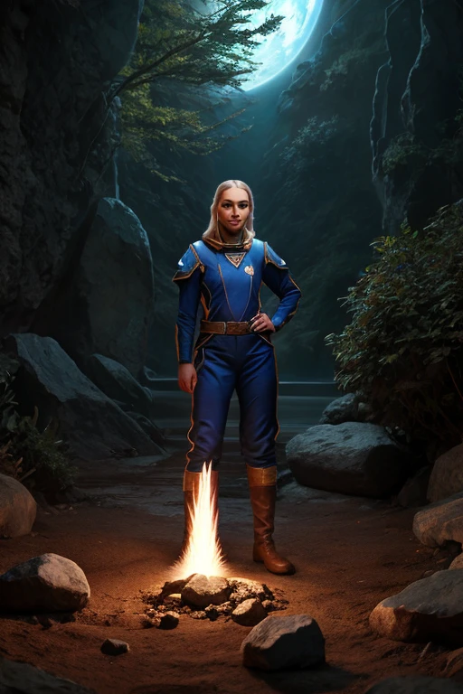 Serious woman in space outfit uniform ,passing stone, ultra detailed fantasy, the ring of fire, realisitic, dnd, RPG, Lotr game design fanart by concept art, behance hd, art station, deviantart, Global Illumination Radiating a Bright Aura Global Illumination Ray Tracing HDR Rendering in Unreal Engine 5