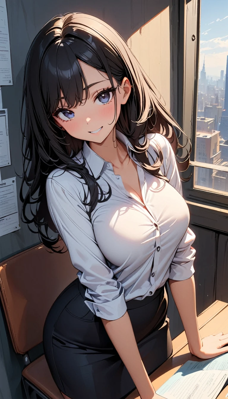 (best quality, masterpiece:1.2), ultra-detailed, realistic:1.37, HDR, UHD, studio lighting, extreme detail description, professional, vivid colors, bokeh, portraits, boy grabbing breast:1.1, 1girl, school uniform:1.2, black long hair, brown eyes, (classroom:0.8), (sunset:0.7), (sad smile:0.8)