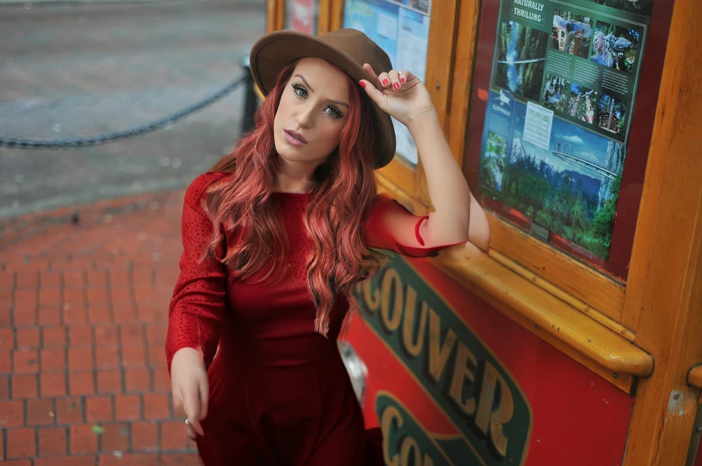 Red dress with long sleeves