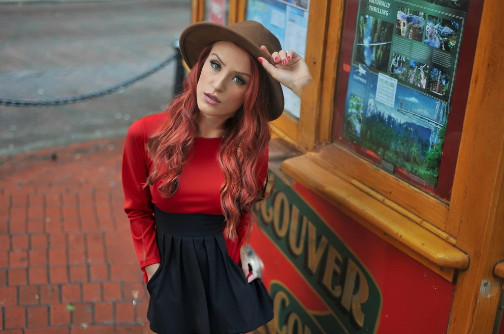 Red dress with long sleeves